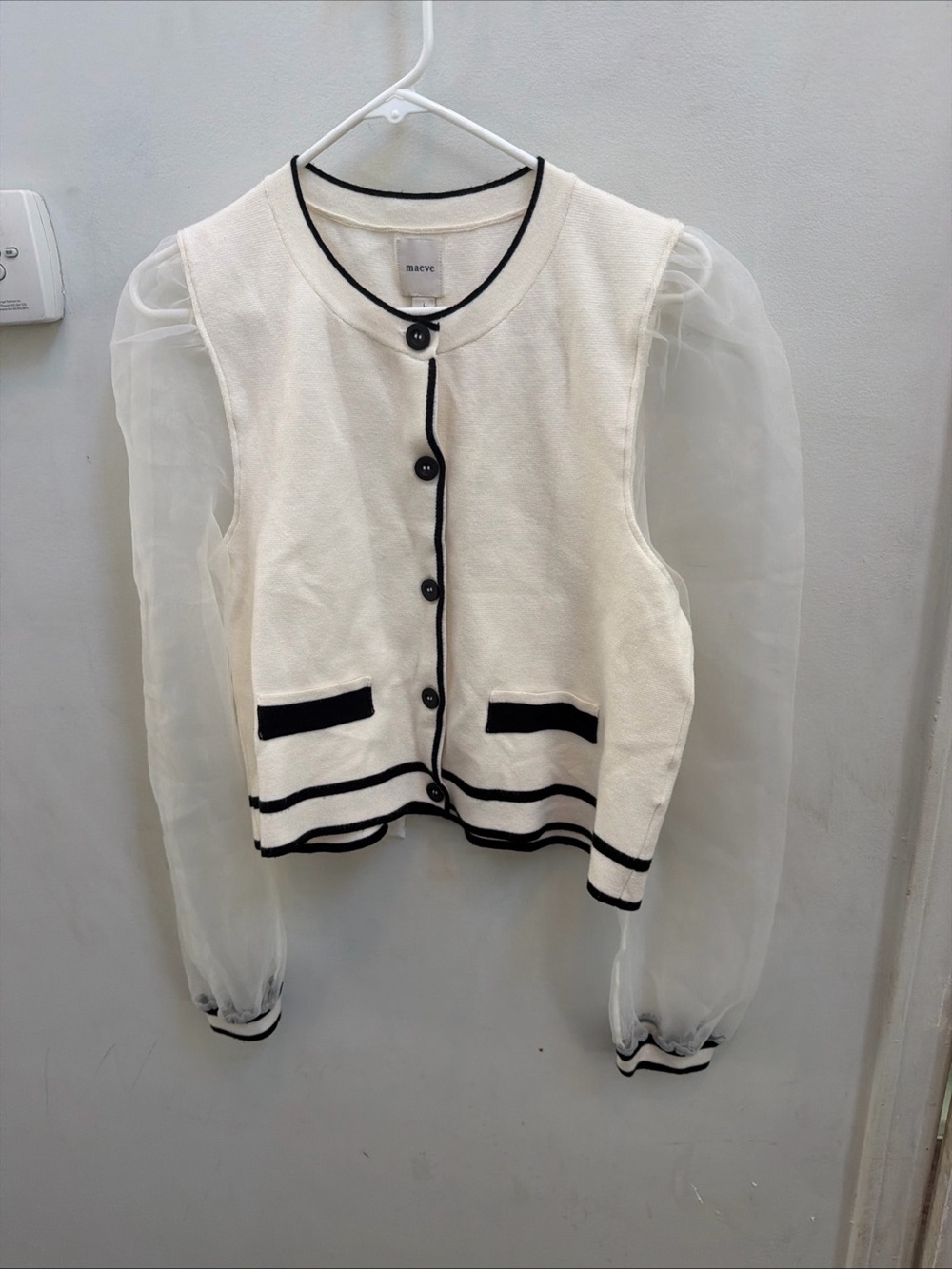Maeve Anthropologie sweatshirt cardigan whith black trim women large